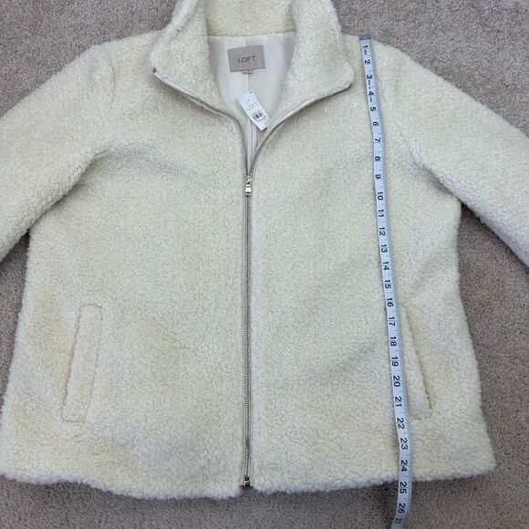 Loft Teddy Coat Jacket Womens Large Cream Boucle Faux Fur Zip Pockets Ladies New - Picture 8 of 13